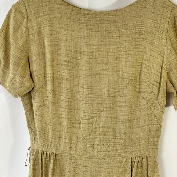 1970s Natural Linen Look Wiggle Dress – Small-Medium, Minimalist Retro Workwear - Picture 5 of 15